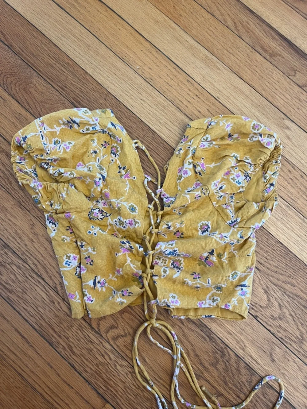 Free People Talia Yellow Floral Top Size XS Ties At Back Boho - Picture 4 of 5